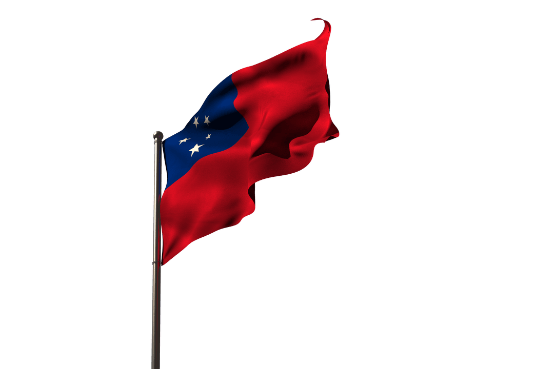 Transparent Illustration of Waving Samoa Flag on Pole