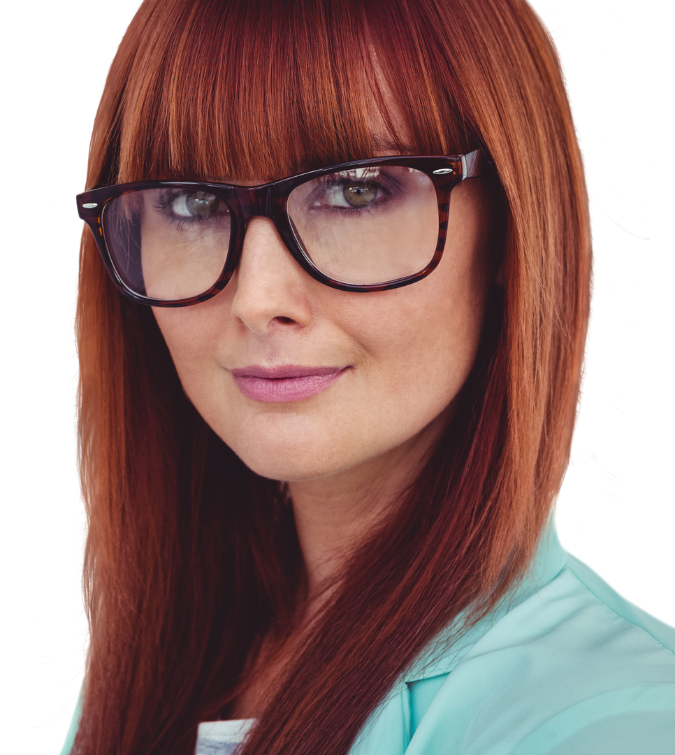 Portrait of Smiling Hipster Woman with Transparent Glasses and Straight Red Hair - Download Free Stock Images Pikwizard.com