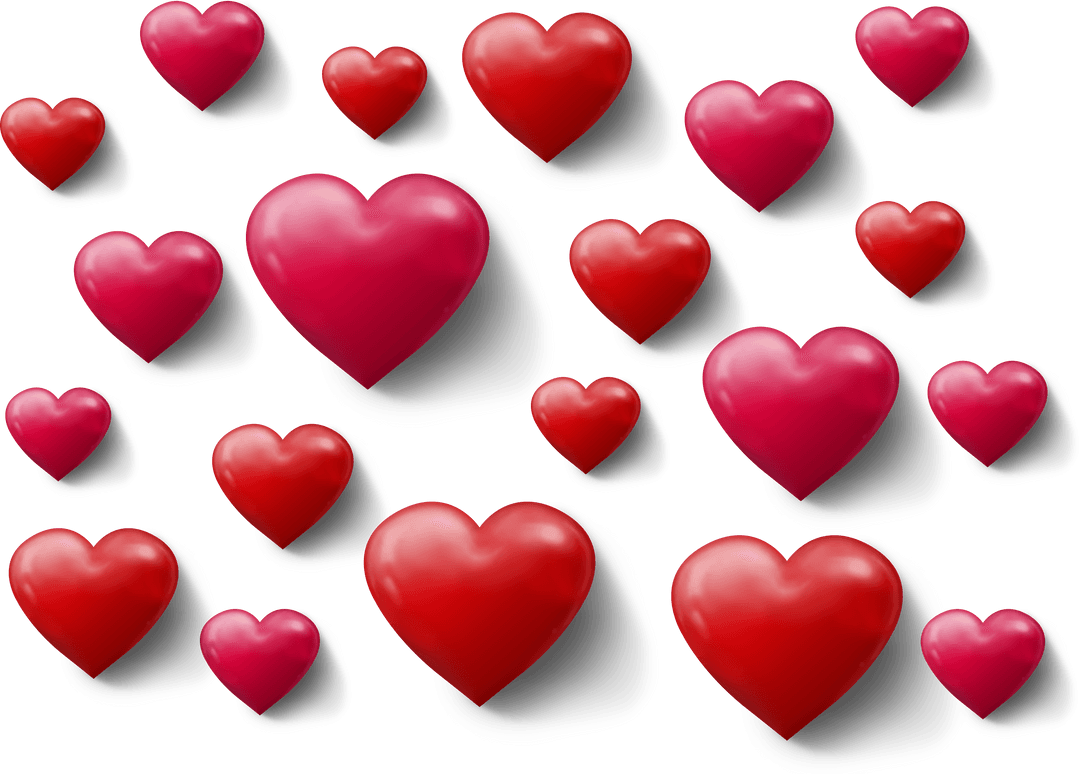 Pink and Red Hearts Floating on Transparent Background for Valentine's Day