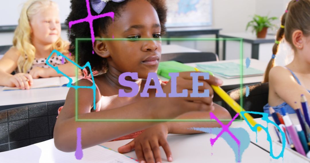 Diverse Schoolchildren Learning with Digital Interface Graphics