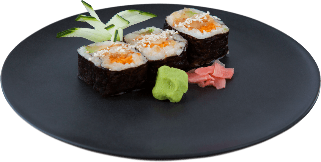 Transparent Sushi Rolls with Wasabi and Ginger Garnish