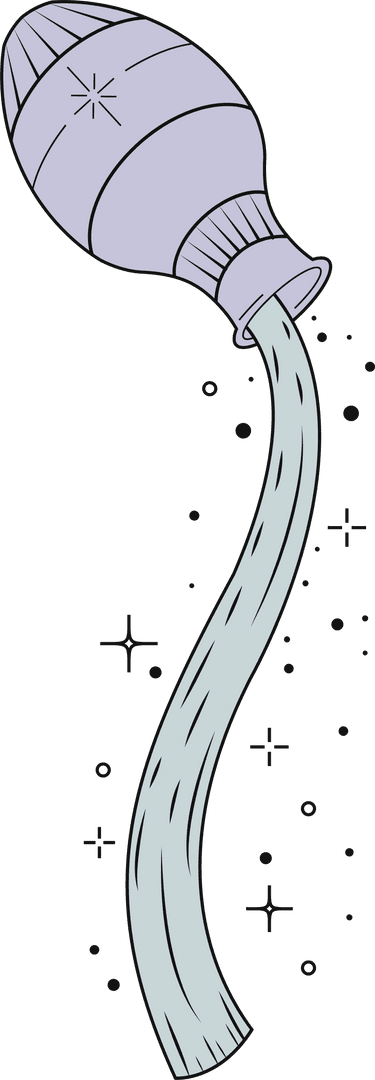 Translucent Jug Pouring Blue Liquid with Stardust on Transparent Background