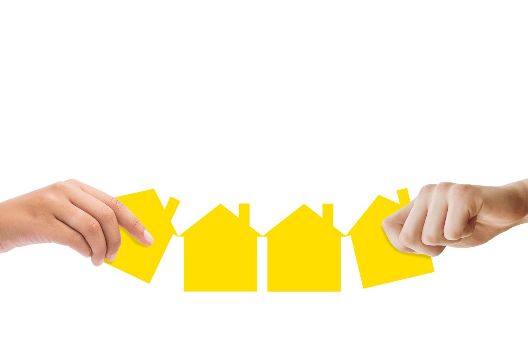 Hands Holding Yellow House Cutouts on Transparent Background
