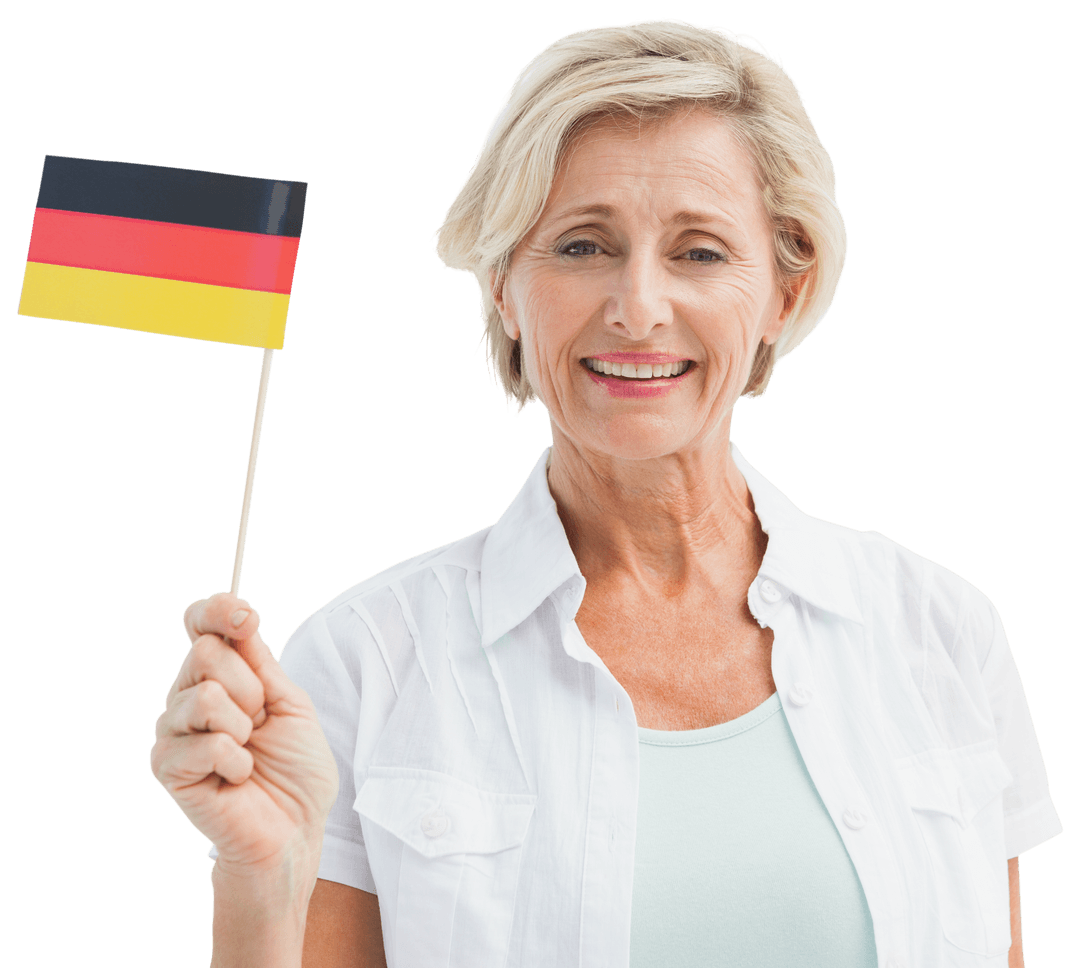 Caucasian Woman Holding German Flag on Transparent Background