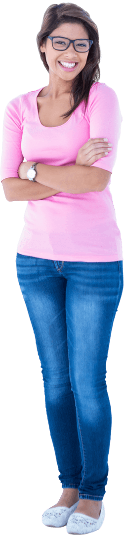 Transparent Background of Smiling Woman Standing with Arms Crossed