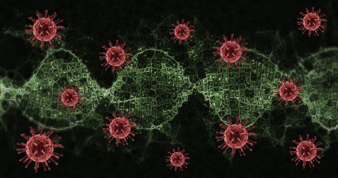 Virus Cells Interacting with DNA Strands in Digital Graphic