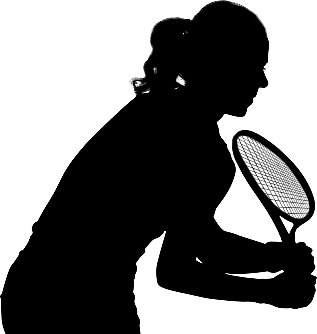 Silhouette of Female Tennis Player in Action on Transparent Background