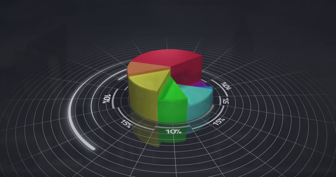 3D Colorful Pie Chart Over Digital Grid Background