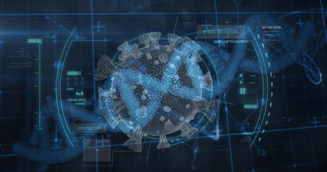 Holographic Virus Sphere Scanning with DNA Helix on Futuristic Diagnostic HUD Interface