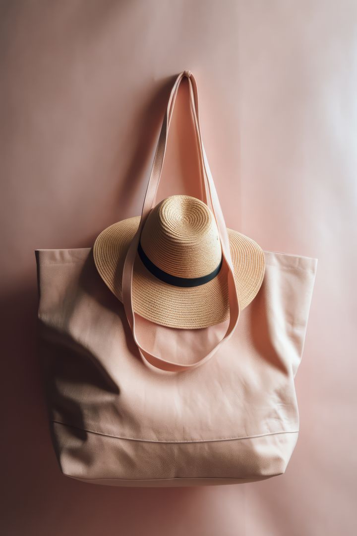 Stylish Straw Hat and Tote Bag on Soft Pink Background - Free Images, Stock Photos and Pictures on Pikwizard.com