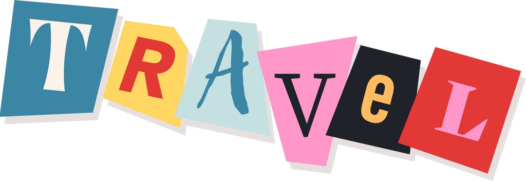 Floating Travel Letters on Geometric Collage with Transparent Design