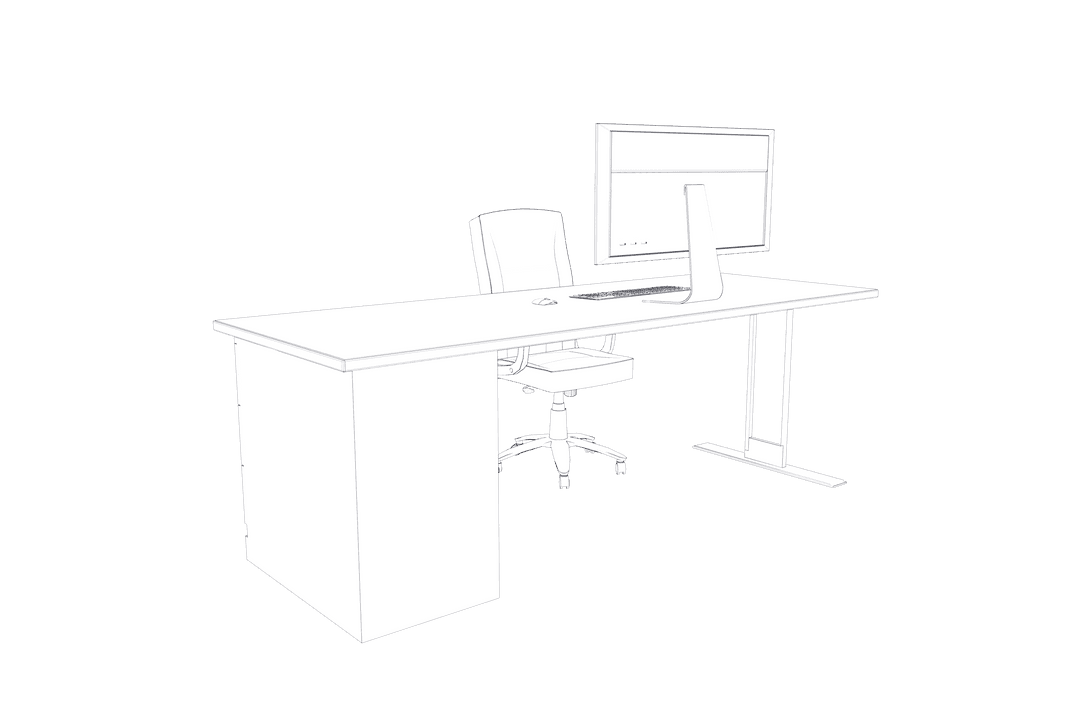 Minimalist Transparent Office Desk with Computer and Chair Outline