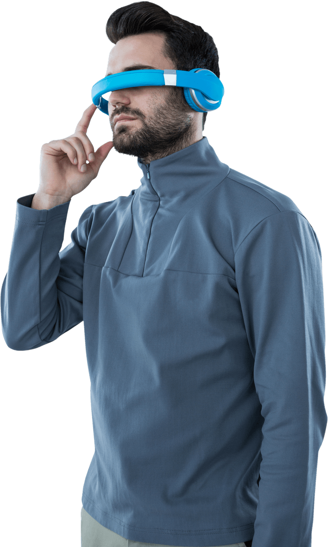 Transparent View of Man Experiencing Virtual Reality with Headset