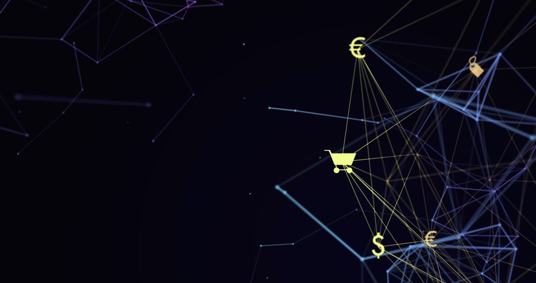 Digital Network with Currency and Commerce Icons