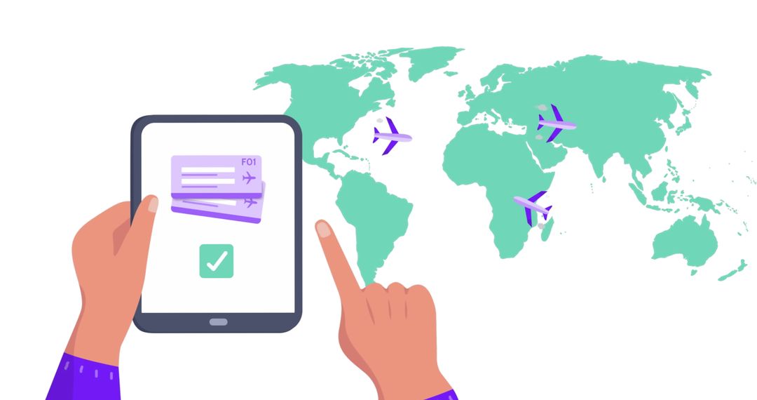 World Travel Concept with Tablet and Map Overlay