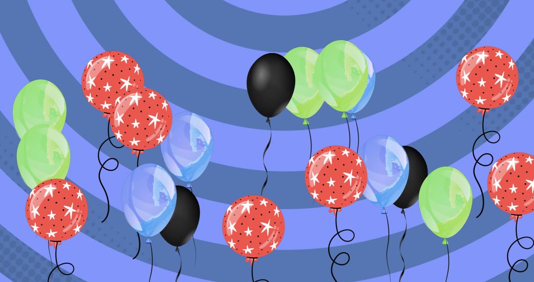 Colorful Balloons Flying Over Vibrant Blue Swirled Background - Free Images, Stock Photos and Pictures on Pikwizard.com