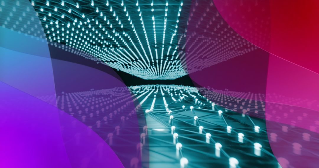 Colorful Abstract Digital Network with Illuminated Nodes