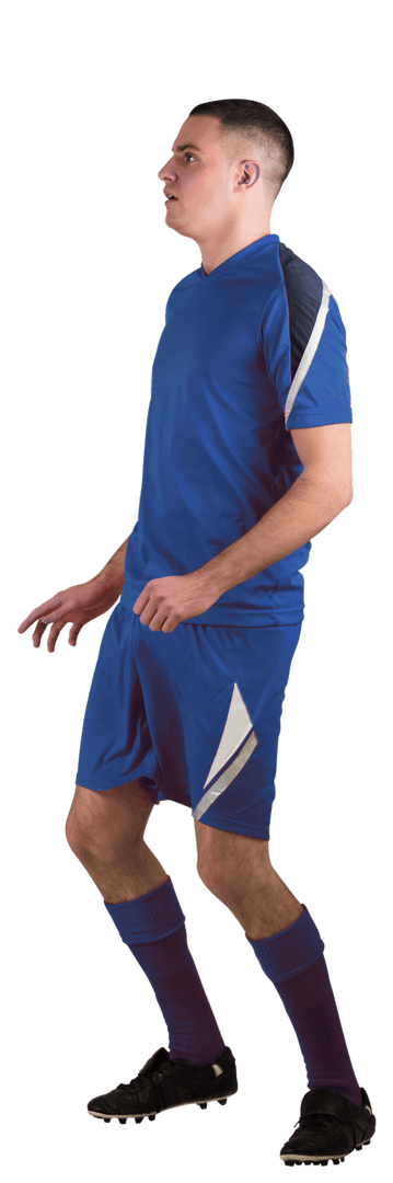 Dynamic Caucasian Male Soccer Player in Transparent Setting
