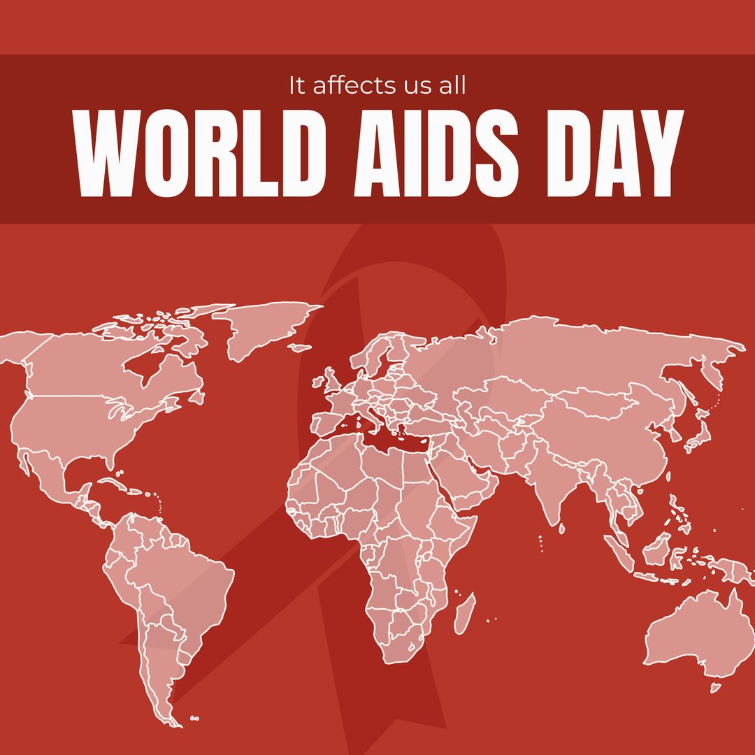 World Aids Day Awareness Map On Red Background