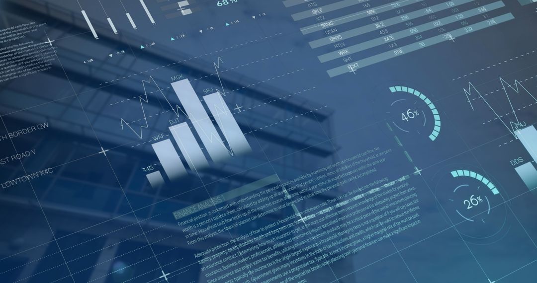 Digital Infographic Overlaid on Modern Architecture