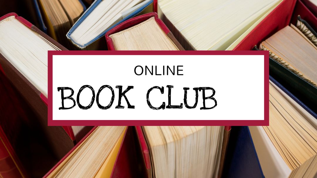 Online Book Club Banner with Colorful Hardcover Books