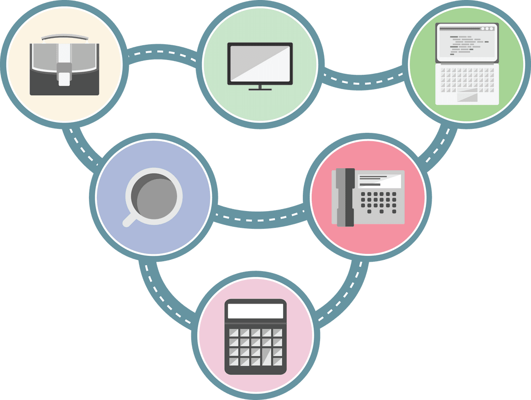 Transparent Business Network Communication Icons on White Background