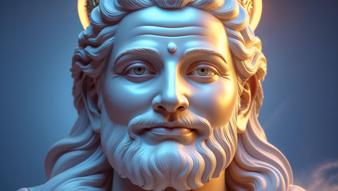 Classical Stone Bust with Halo and Serene Expression