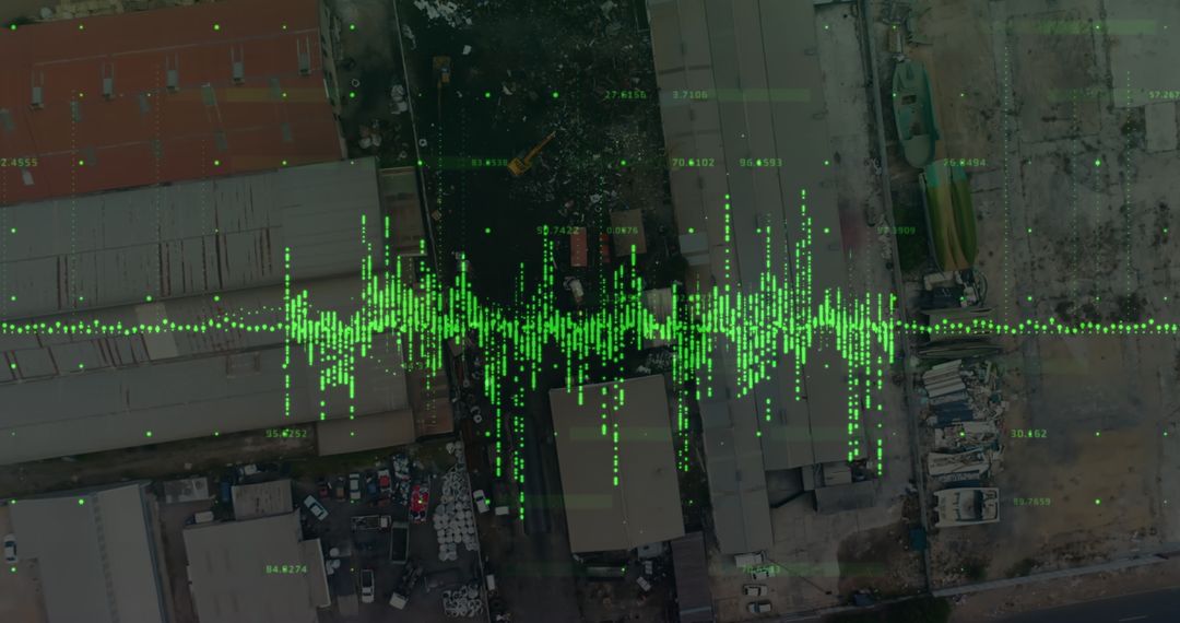 Digital Data Waves Overlaying Urban Landscape