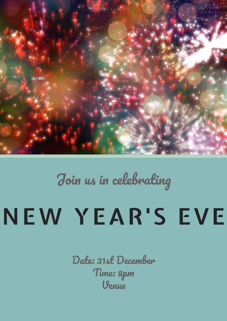 New Year's Eve Party Invitation with Festive Fireworks Background - Download Free Stock Templates Pikwizard.com