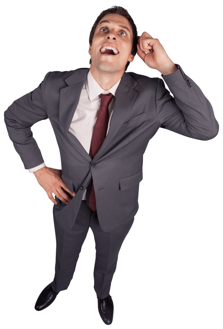 Surprised Businessman Looking Up on Transparent