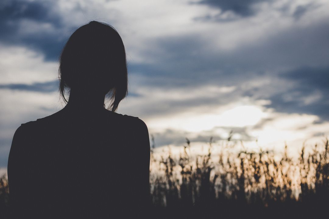 Silhouette of Woman Standing Against Sunset Sky in Field - Free Images, Stock Photos and Pictures on Pikwizard.com