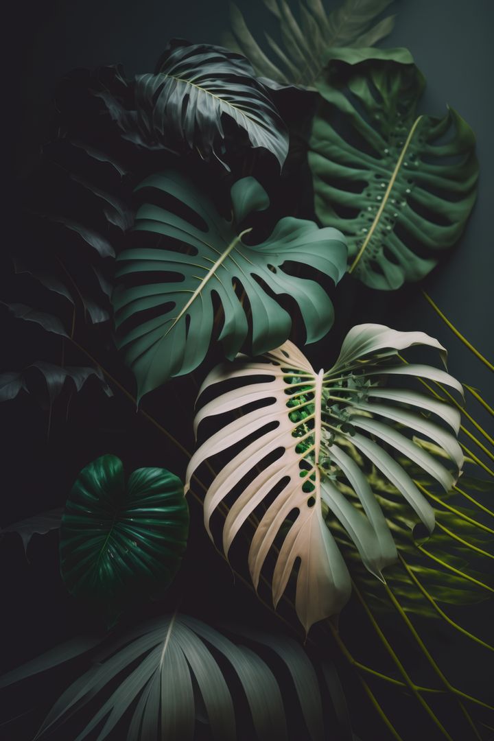 Close-Up of Vibrant Monstera Leaves with Moody Lighting - Free Images, Stock Photos and Pictures on Pikwizard.com