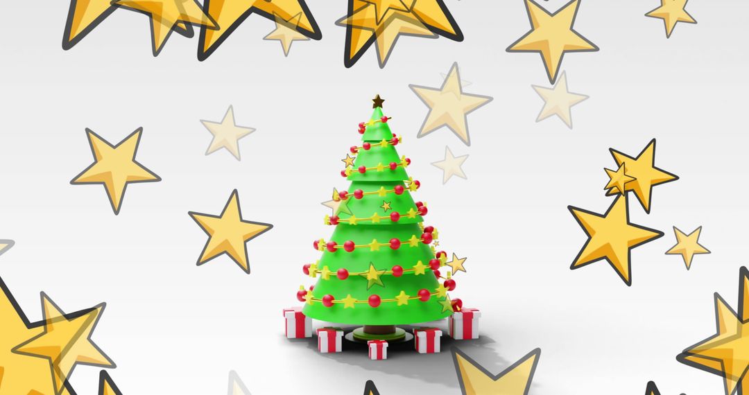 Festive Christmas Tree Surrounded by Floating Stars