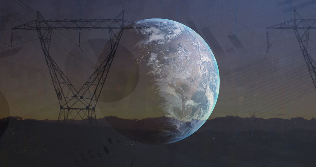 Planet Earth with Financial Interface and Power Lines Illustration