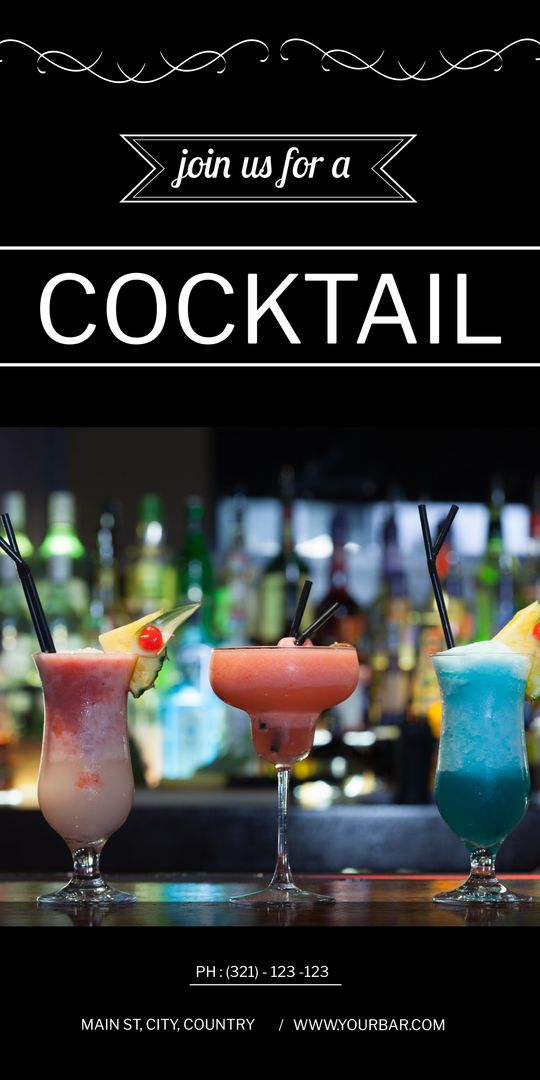 Inviting Cocktail Menu with Colorful Drinks and Nightlife Ambiance