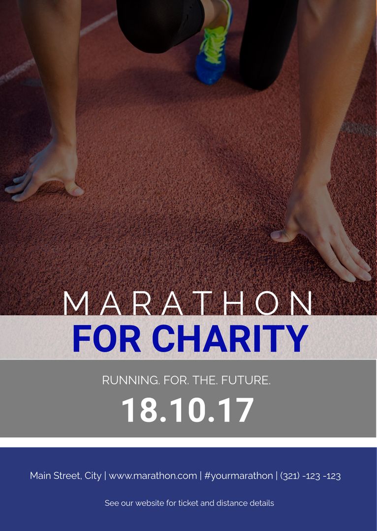 Marathon Charity Event Poster on Running Track promoting Fundraising - Download Free Stock Templates Pikwizard.com