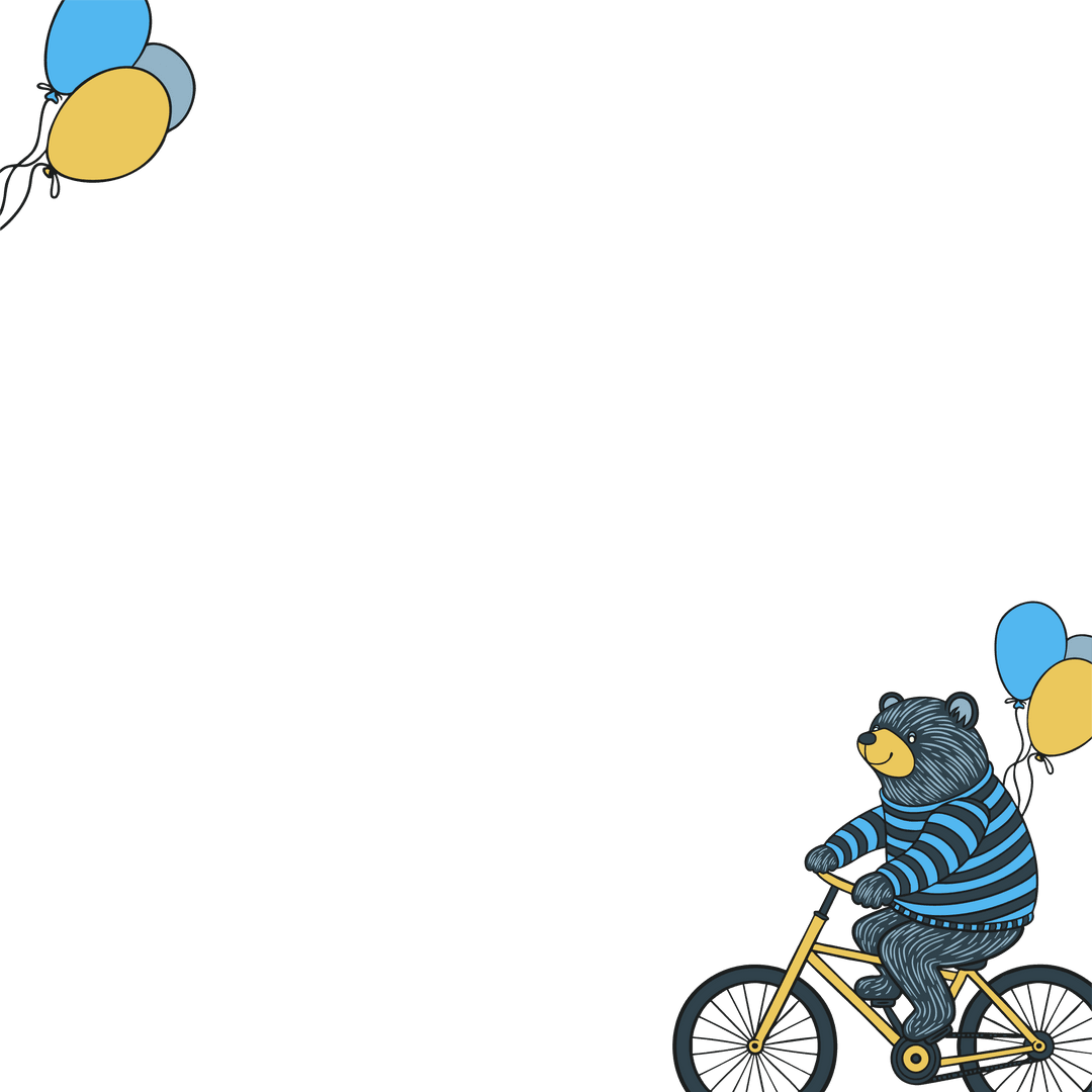 Bear Riding Bicycle with Balloons on Transparent Background