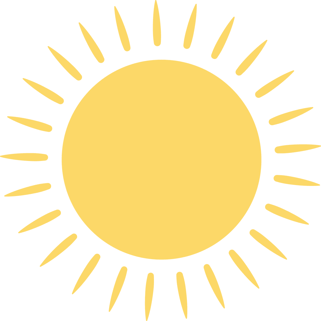 Stylized Yellow Sun with Teardrop Rays on Transparent Background