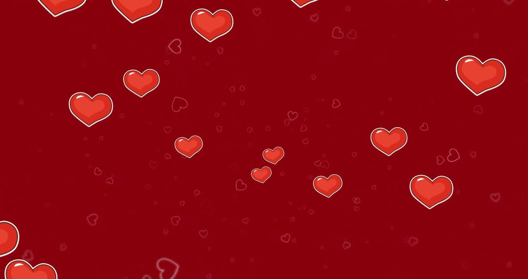 Charming Floating Hearts Pattern Over Deep Red Background