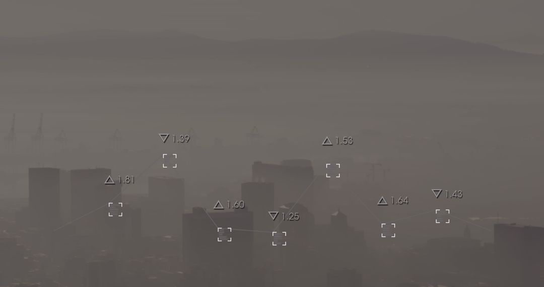 Digital Interface Display Data Processing Over Urban Skyline