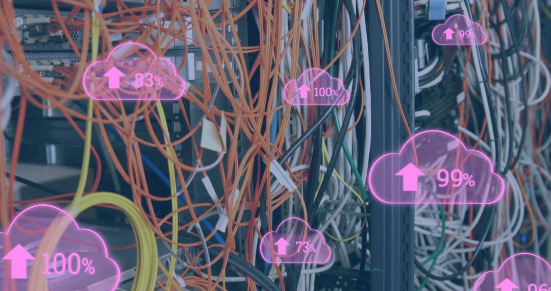 Cloud Data Upload Process on Server Room Background