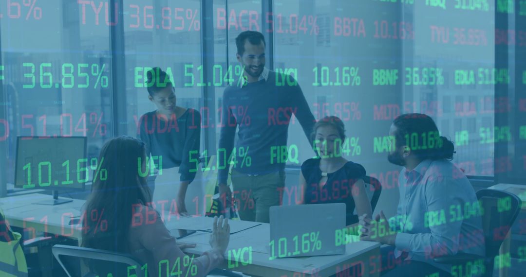 Team Coordinating Over Financial Data in Modern Office