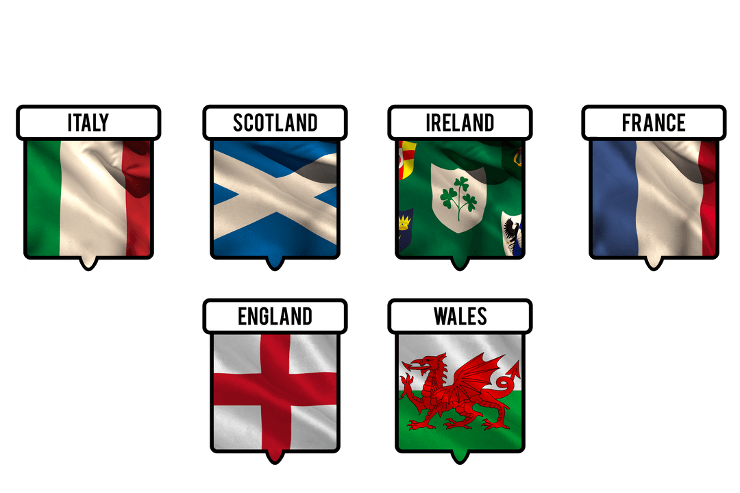 Transparent Flags and Names of Six Nations Designs Vector