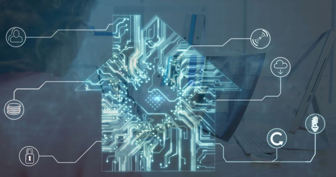Digital Smart Home Technology with Circuit Board Overlay