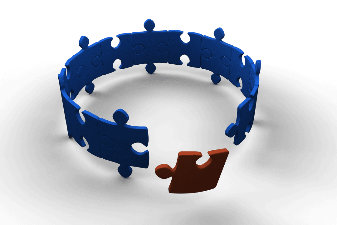 3D Puzzle Circle with Missing Piece on Transparent Background