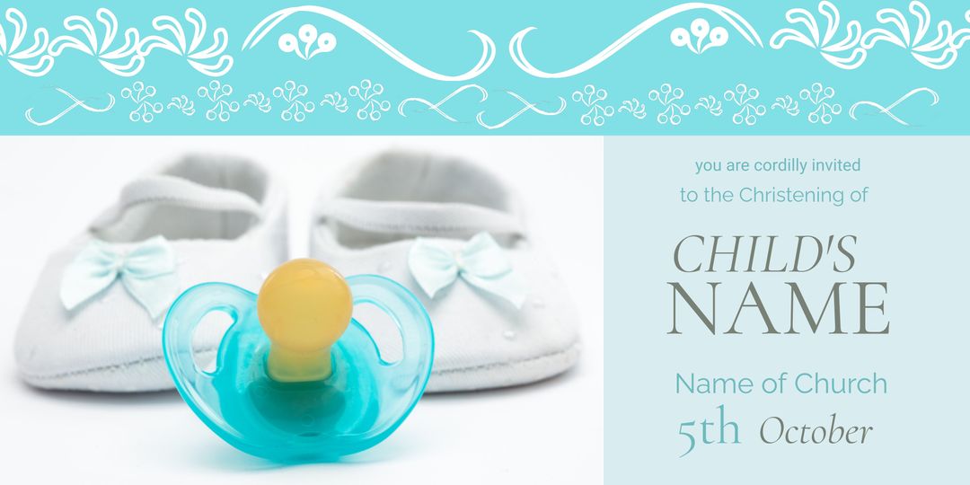 Elegant Christening Invitation Featuring Baby Shoes and Pacifier - Download Free Stock Templates Pikwizard.com