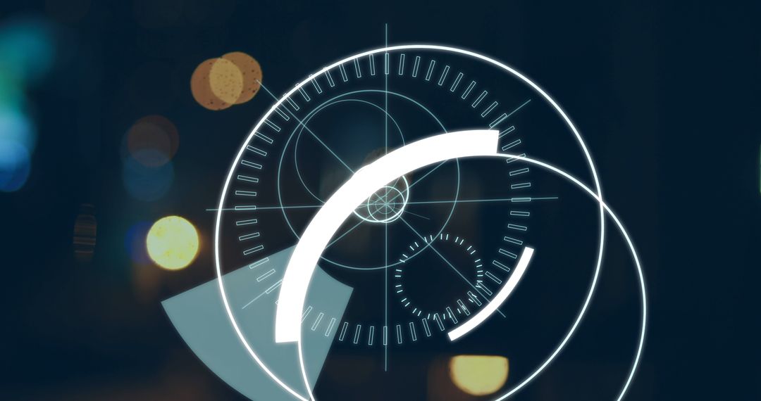 Futuristic Digital Interface with Glowing Circles on Dark Background