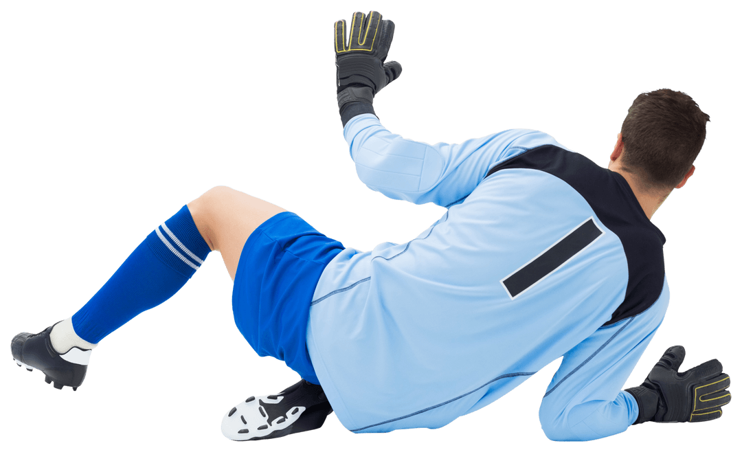 Soccer Goalkeeper Leans on Ground Transparent Background