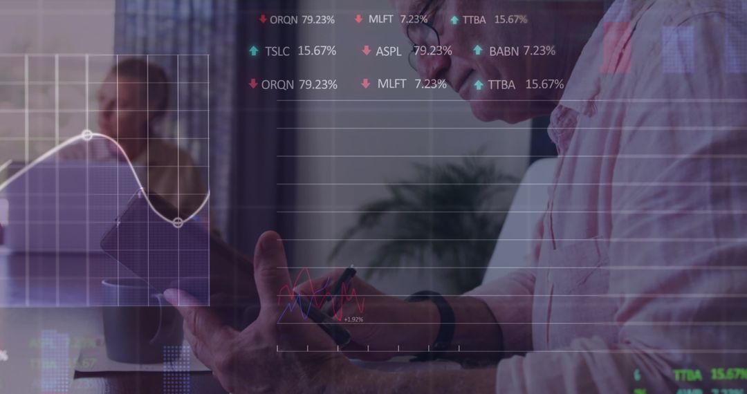 Businessman Using Tablet Analyzing Stock Market Trends