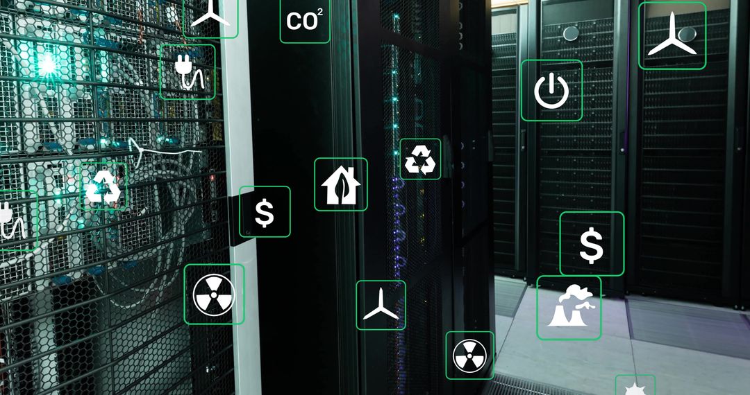 Eco Icons and Data Processing Servers Indicating Green Computing